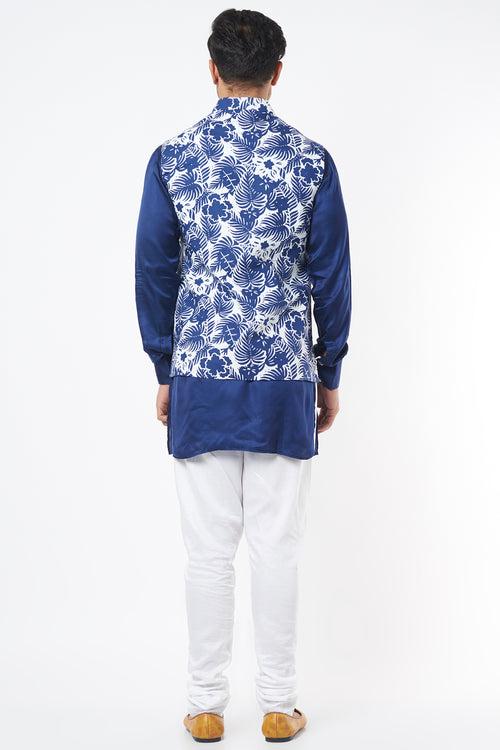 Tropical Print Bundi Jacket with Kurta Set