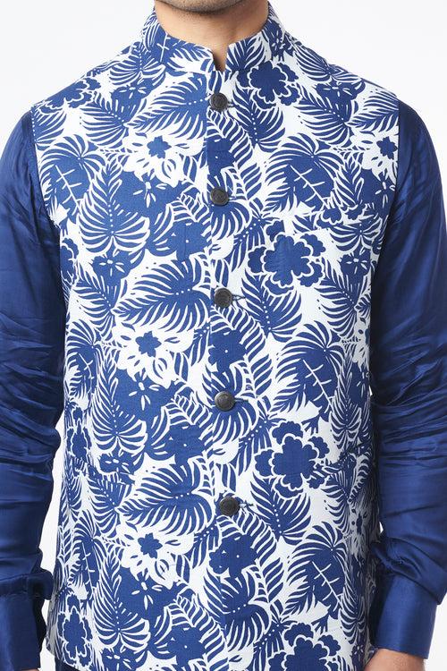 Tropical Print Bundi Jacket with Kurta Set