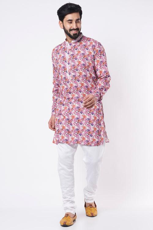 Pink Floral Print Kurta Set