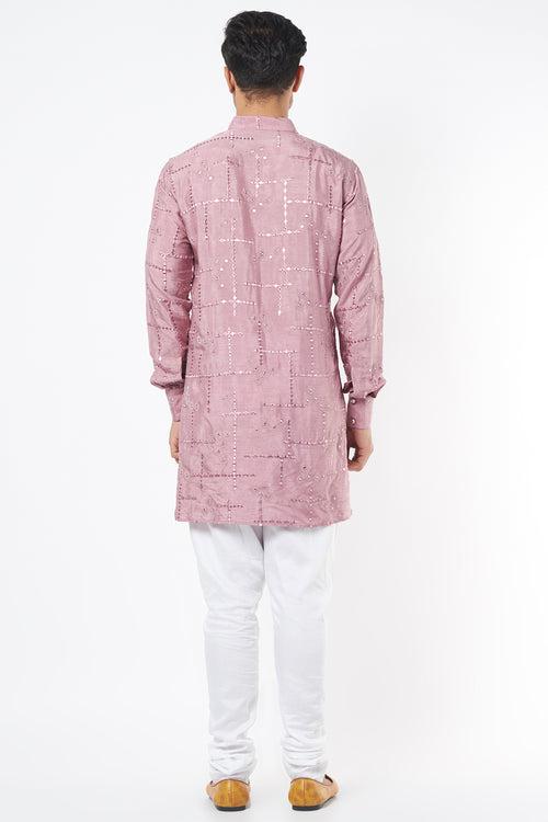 Lilac Mirror Embroidery Kurta Set