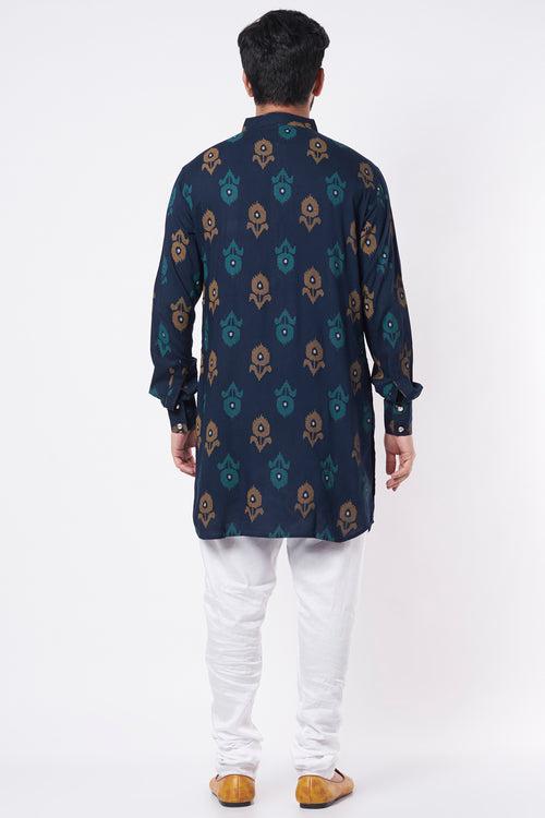 Navy Printed Kurta Set