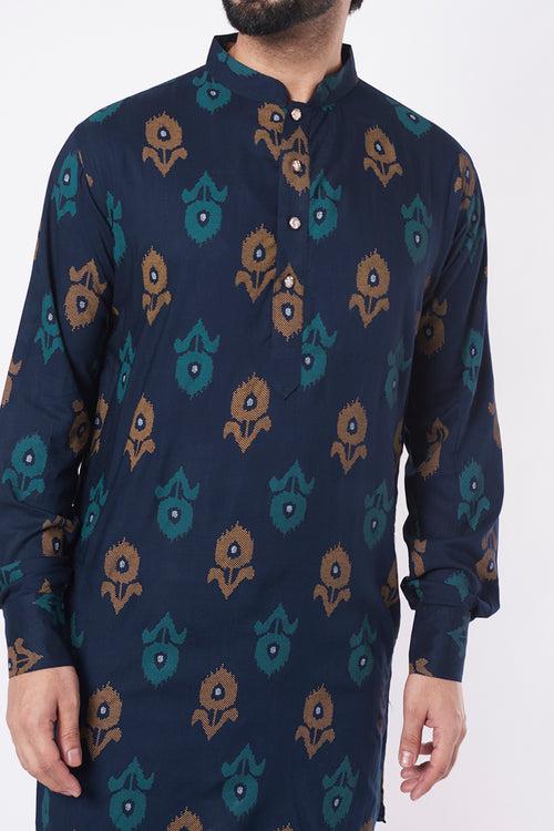 Navy Printed Kurta Set