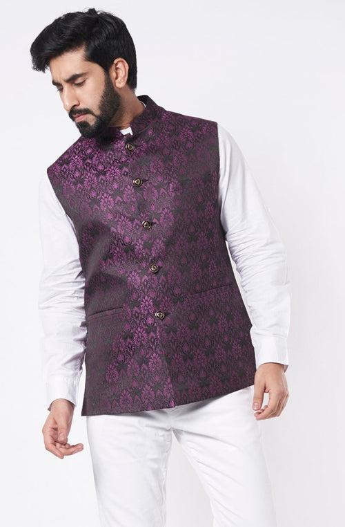 Purple Brocade Bundi Jacket