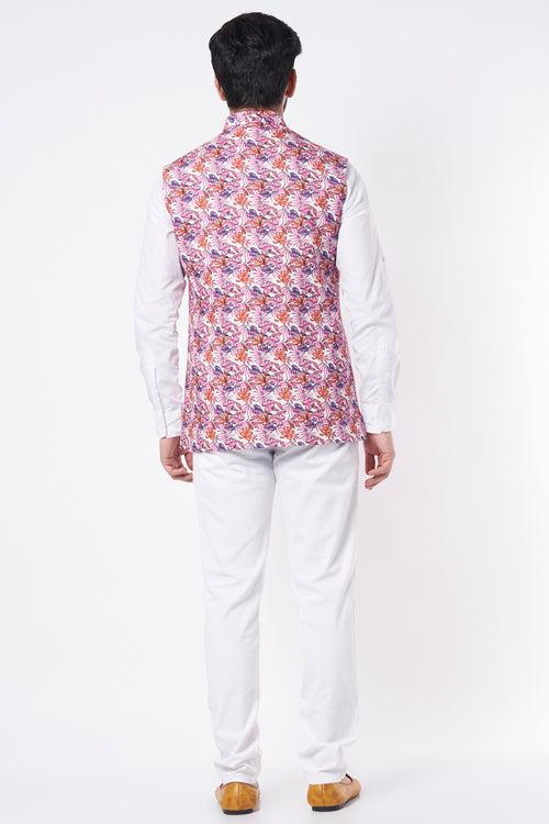 Pink Floral Print Bundi Jacket