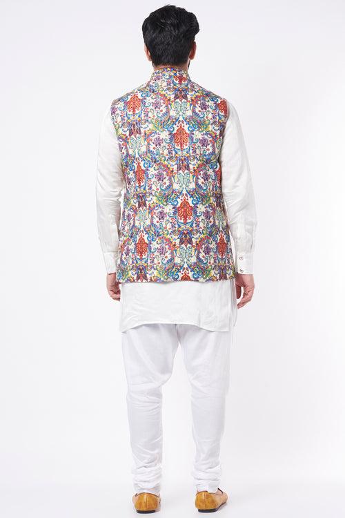 Threadwork Bundi Jacket with Kurta Set