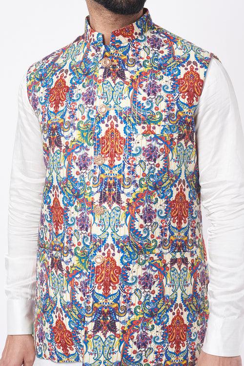 Threadwork Bundi Jacket with Kurta Set