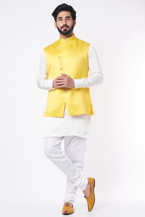 Yellow Bundi Jacket with Kurta Set