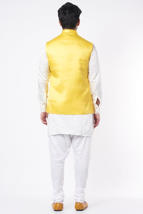 Yellow Bundi Jacket with Kurta Set