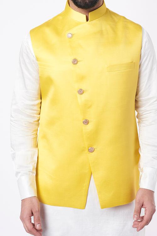 Yellow Bundi Jacket with Kurta Set