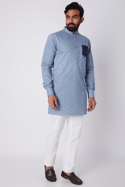 Heart Print Denim Kurta