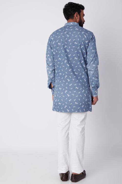 Washed Denim Kurta with Pocket