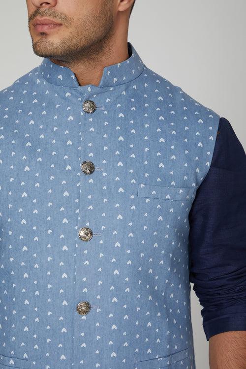 Denim Hearts Print Bundi Jacket