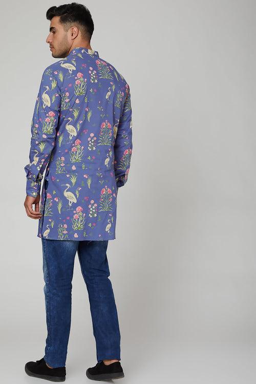 Blue floral print kurta