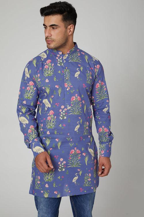 Blue floral print kurta