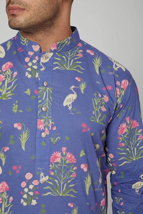 Blue floral print kurta