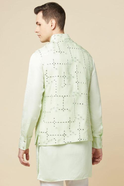 Mint Green Mirror Embroiedered Jacket Kurta Set