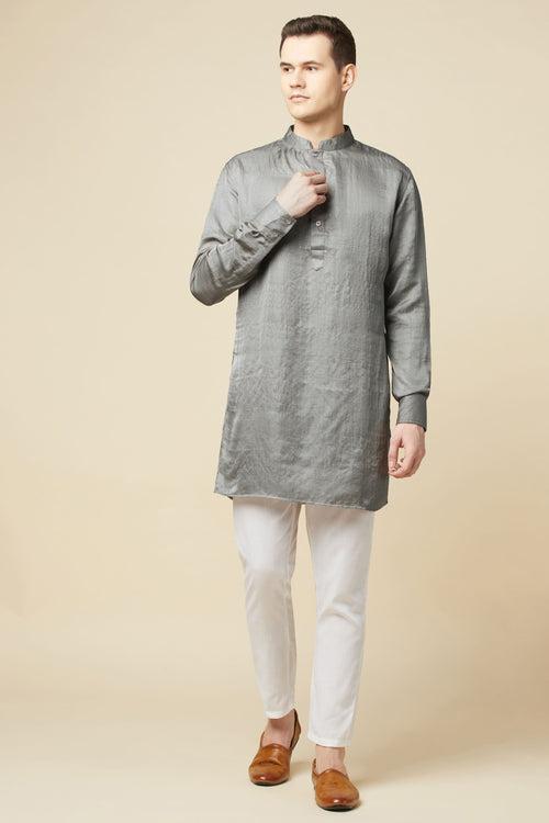 Grey Mirror Embroidered Jacket Kurta Set