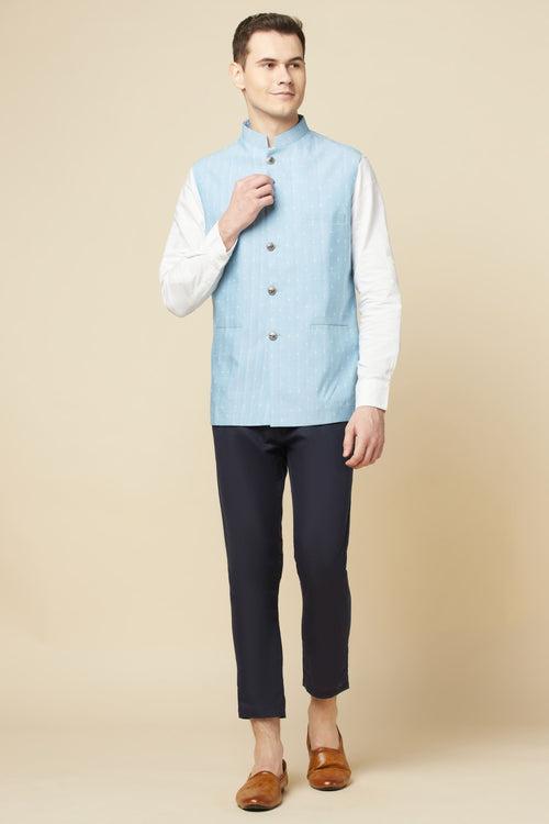 Sky Blue Bundi Jacket Shirt Set