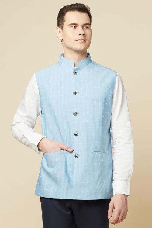 Sky Blue Bundi Jacket Shirt Set