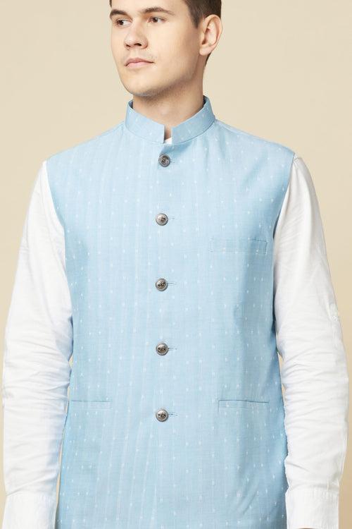 Sky Blue Bundi Jacket Shirt Set