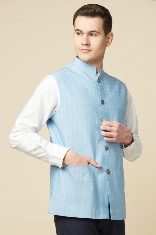 Sky Blue Bundi Jacket Shirt Set