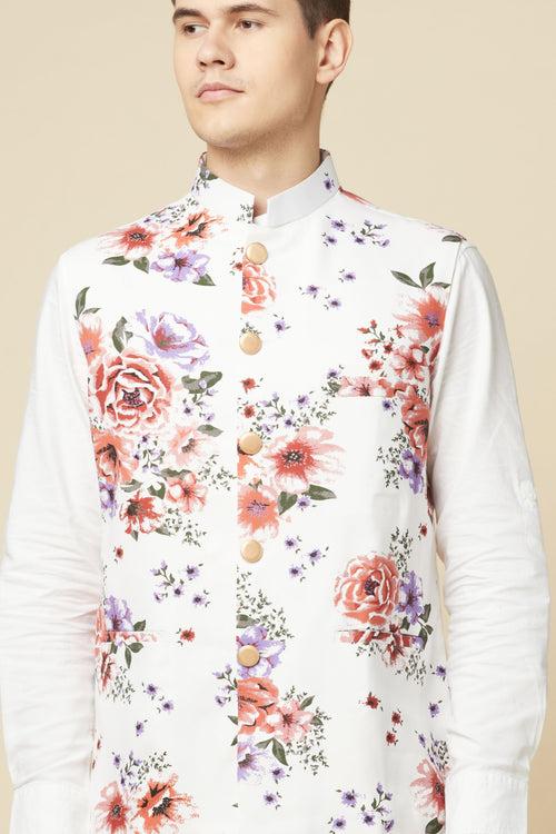 Floral Print Bundi Jacket Shirt Set