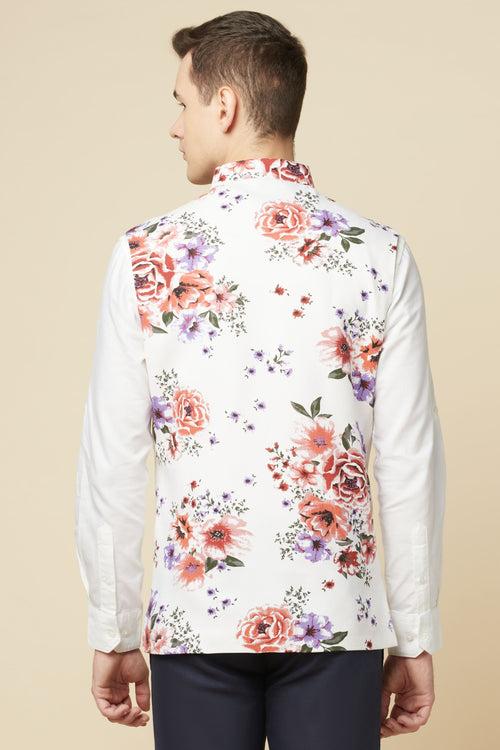 Floral Print Bundi Jacket Shirt Set