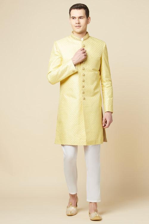 Yellow Embroidered Sherwani Set