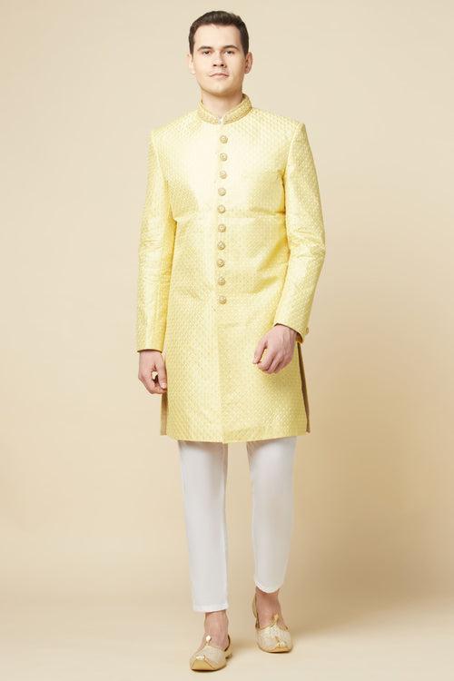 Yellow Embroidered Sherwani Set