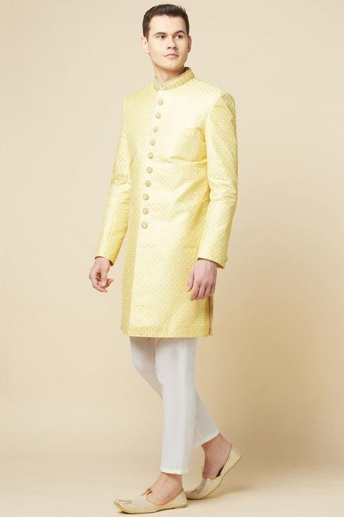 Yellow Embroidered Sherwani Set