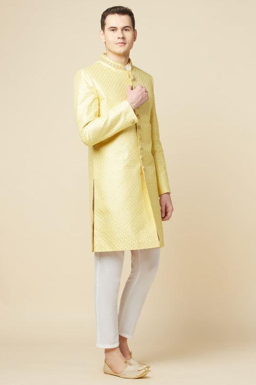 Yellow Embroidered Sherwani Set