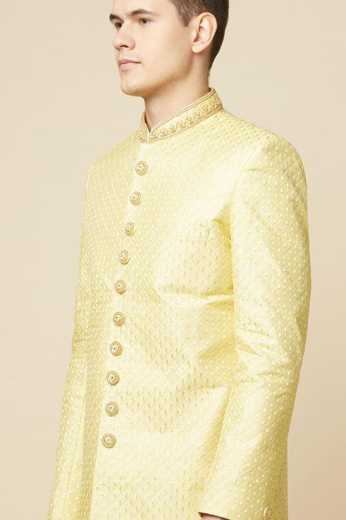 Yellow Embroidered Sherwani Set