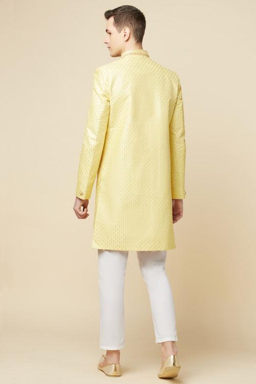 Yellow Embroidered Sherwani Set