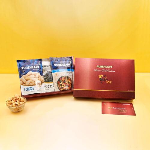 PUREHEART Diwali Gift Hamper - Combo of Natural Cashews, Fruit & Nut Nutmix, Black Rasins (80 g, each) with Happy Diwali Card, Dry Fruits Gift Box