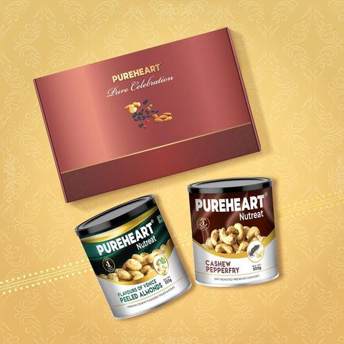 PUREHEART Pure Celebration Premium Diwali Gift Box | Dry Fruits Pack | Corporate Gift Hamper | Cashews Pepperfry, FOV Peeled Almonds | Chocolate | Card | Lord Ganesh Metal Diya | Festive Gifting