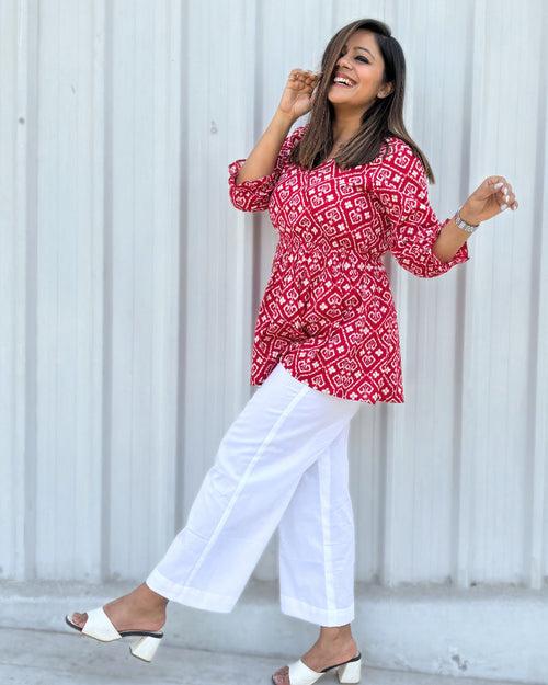 Crimson Red Cotton Peplum Top