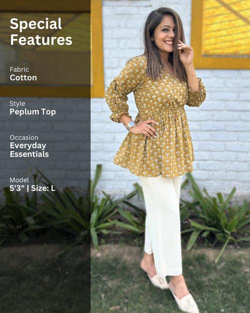 Ochre Cotton Peplum Top