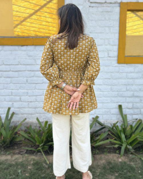 Ochre Cotton Peplum Top