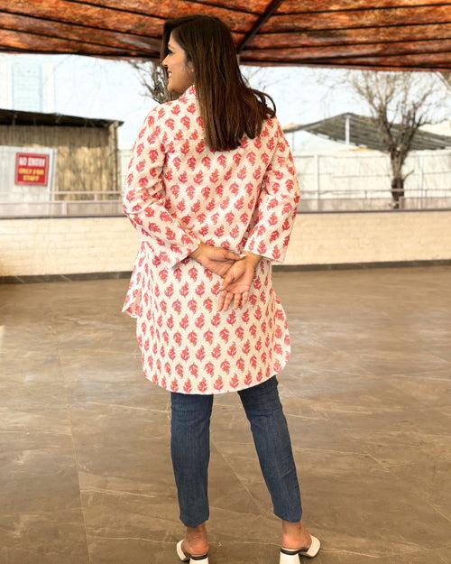 Pink Orange Long Cotton Aline Shirt