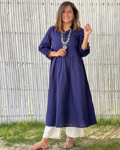 Midnight Blue Cotton Gathered Kurta