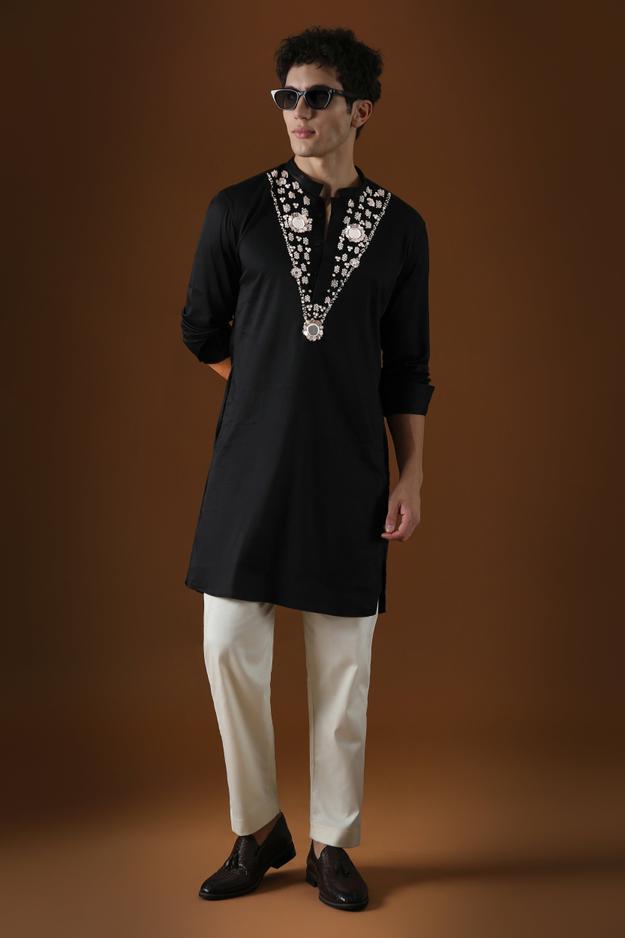 MIRROR ILLUSION - HAND EMBROIDERED DESIGNER KURTA - BLACK