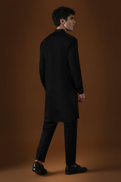 TIGER - HAND EMBROIDERED DESIGNER KURTA - BLACK