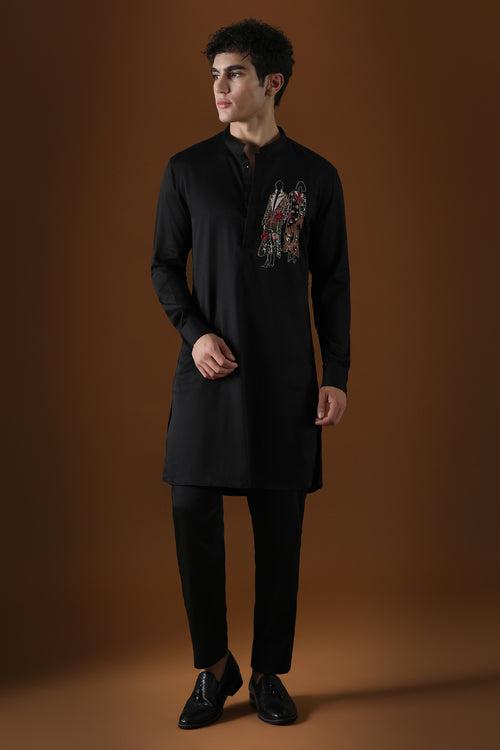 THE HUMANS - HAND EMBROIDERED DESIGNER KURTA - BLACK