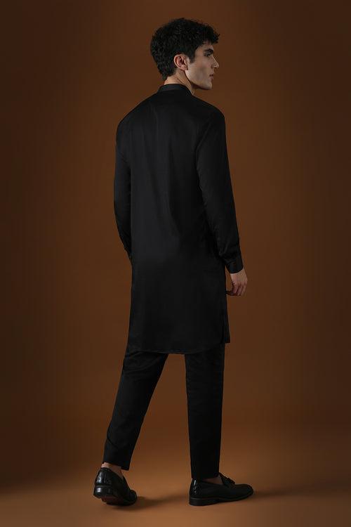 SEQUENCE AND COIN - HAND EMBROIDERED DESIGNER KURTA - BLACK