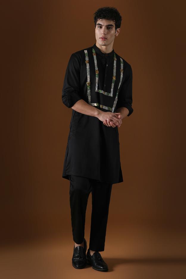 SEQUENCE AND COIN - HAND EMBROIDERED DESIGNER KURTA - BLACK