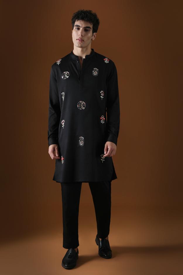 HAMSA - HAND EMBROIDERED DESIGNER KURTA - BLACK