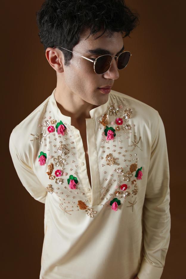 WILD FLOWERS - HAND EMBROIDERED DESIGNER KURTA