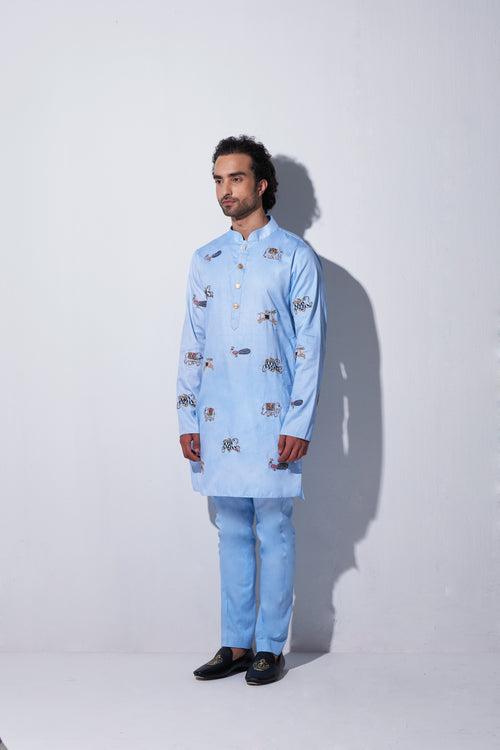 Blue Animal Kurta