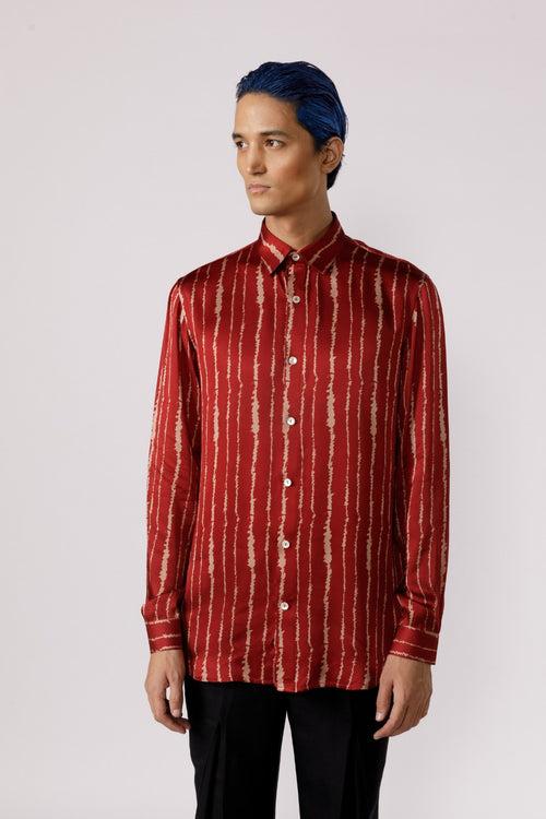 Red cascade silk shirt