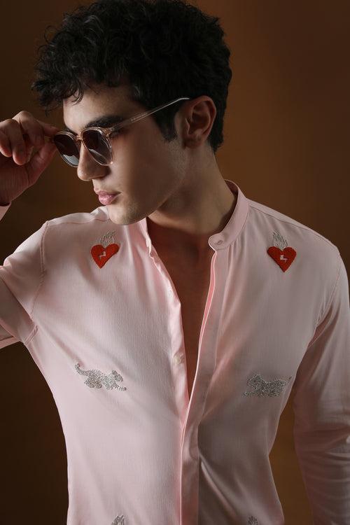 HEART AND PANTHER - HAND EMBROIDERED DESIGNER KURTA - BABY PINK